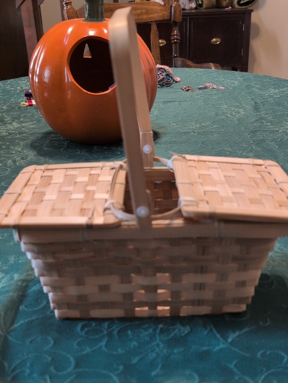 Small Woven Basket with Handle - Natural Beige